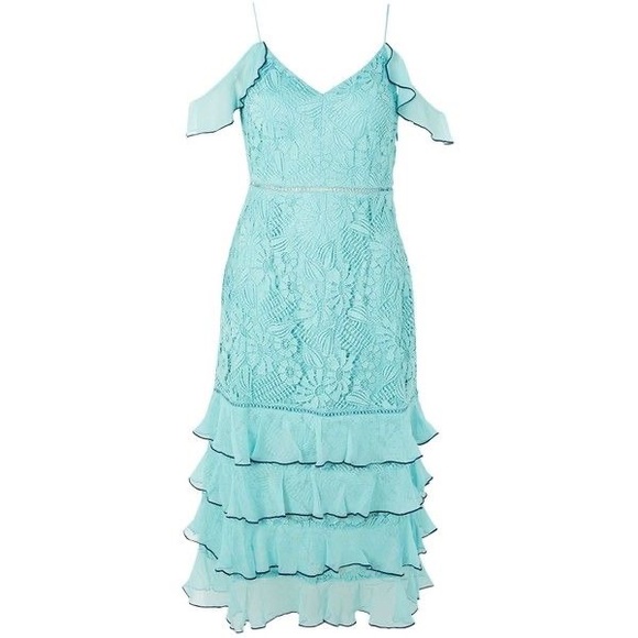 Topshop Turquoise Lace Cold Shoulder Mini Dress Women’s 8 - Picture 10 of 10
